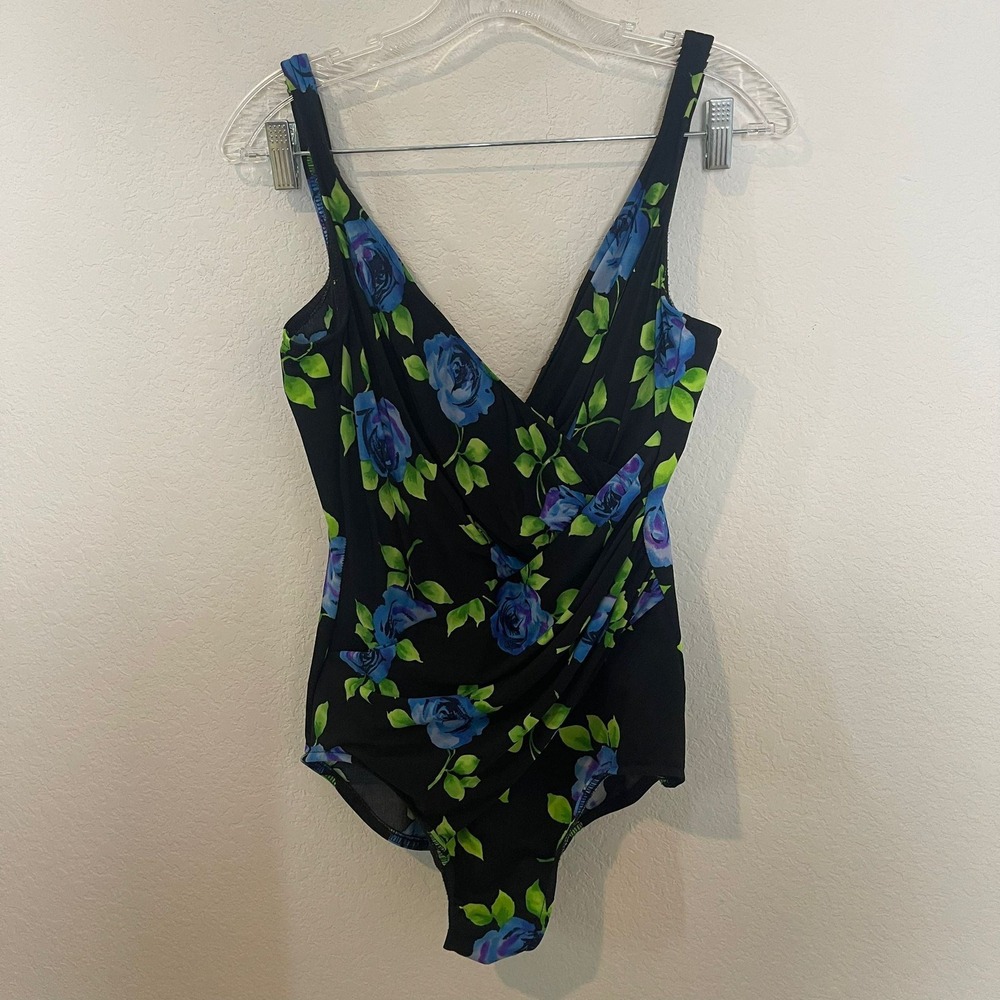 Miraclesuit Black One-Piece Swimsuit with Blue Floral Print